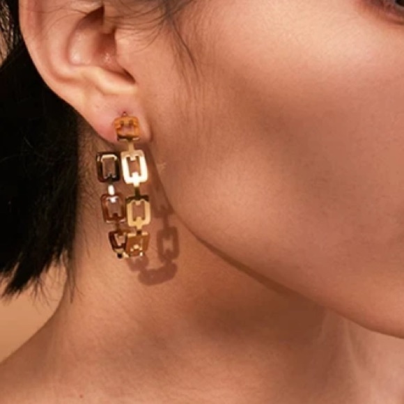 𝅺new 18k Gold Plated Geometric Hoop Earrings - Picture 1 of 8